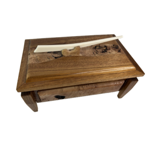 walnut burlwood jewelry box with corian handle