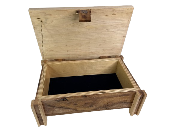 Burlwood & Maple Open Keepsake Box with Velvet Lining - Image 4