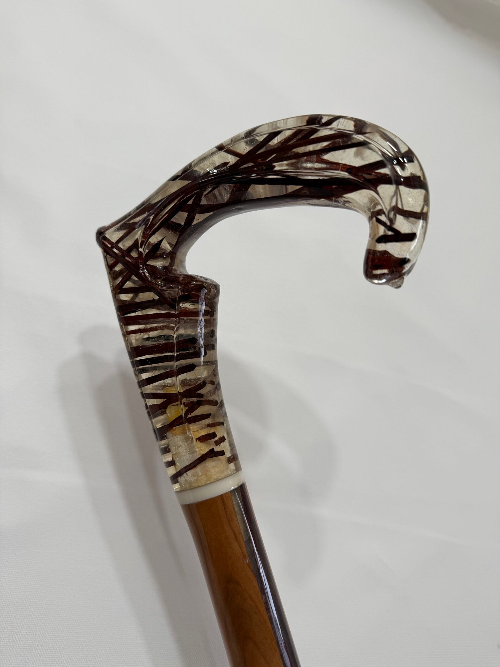 Handmade designer walking stick with transparent resin handle